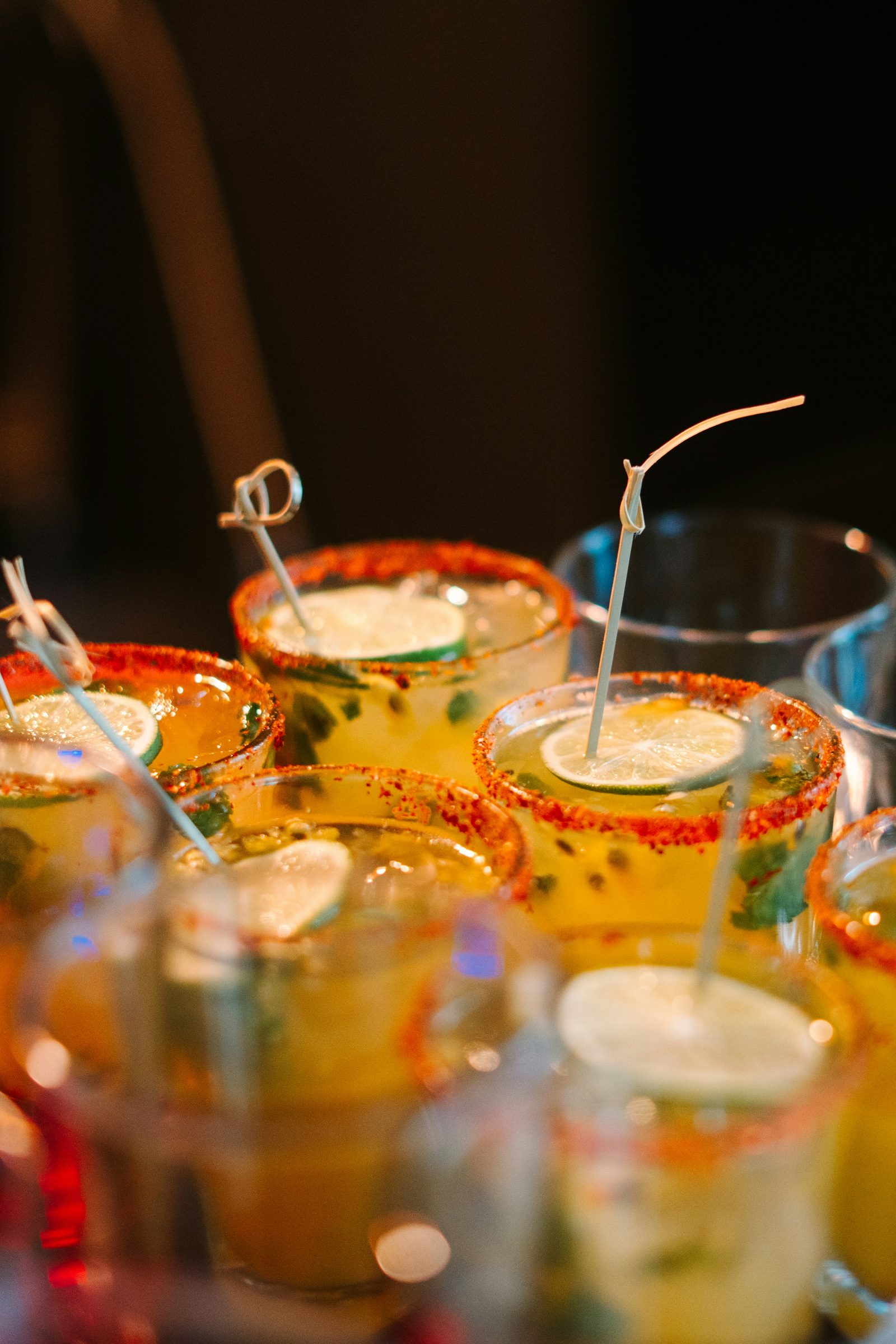 Passion fruit margaritas with chili-salt rims